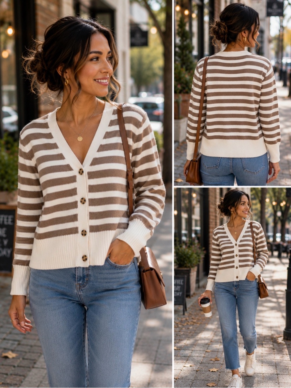 Sonoma Goods For Life Brown & Cream Striped Cardigan Sweater – Size L